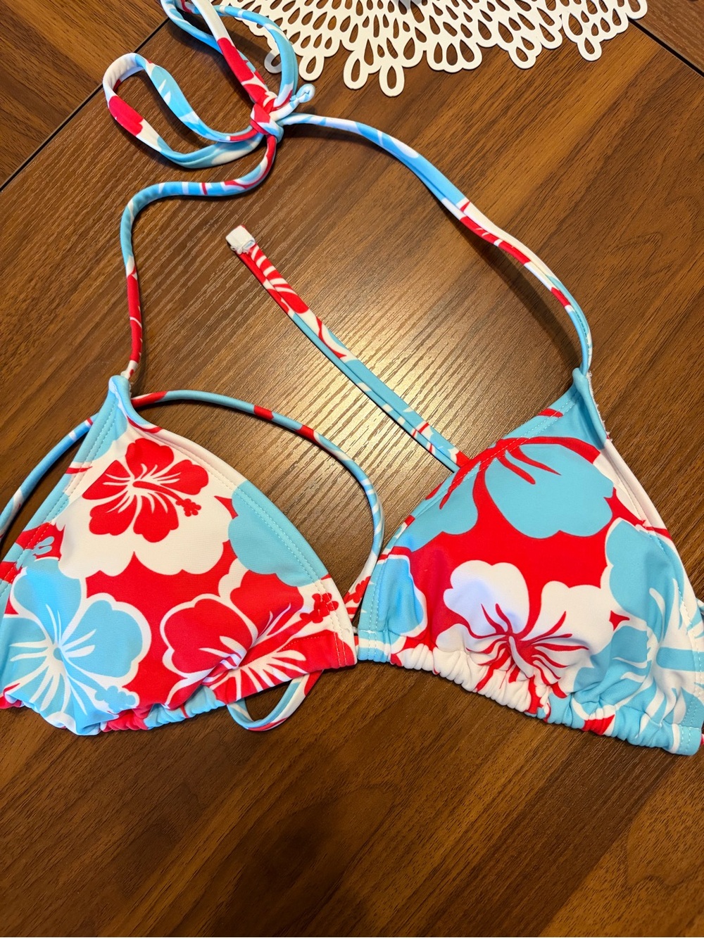 wild fable Red, Light Blue & White Floral Triangle Bikini Top